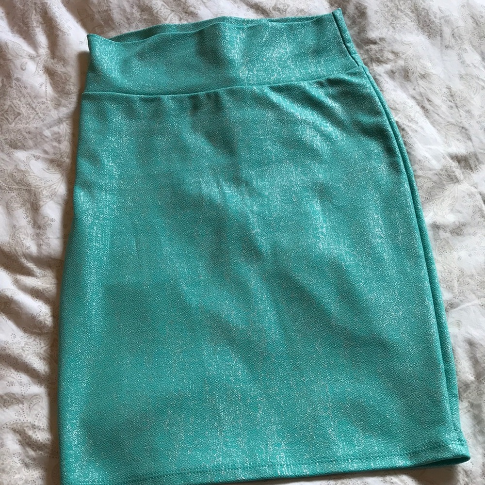Lularoe Cassie skirt, aqua with silver metallic